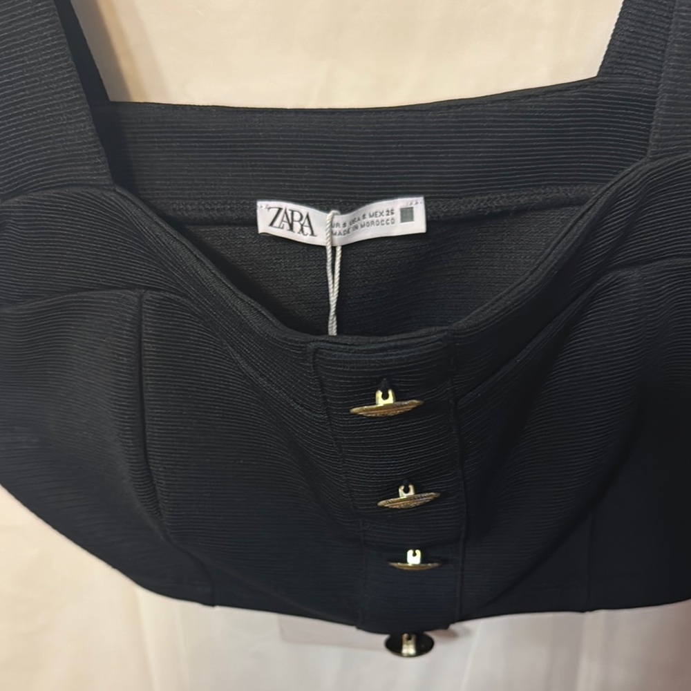 Zara Elegant Black Top with Gold Accents